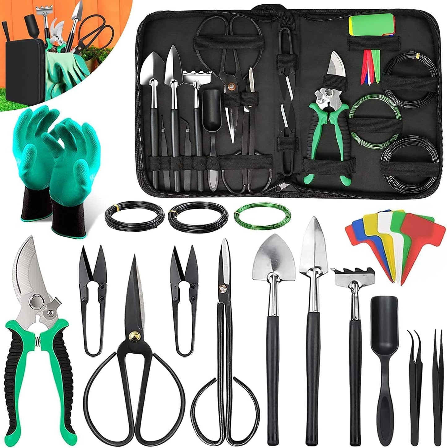 Skorter | 24-Piece Bonsai Tree Care Kit with High-Carbon Steel Tools and PU Leather Bag – Sevora