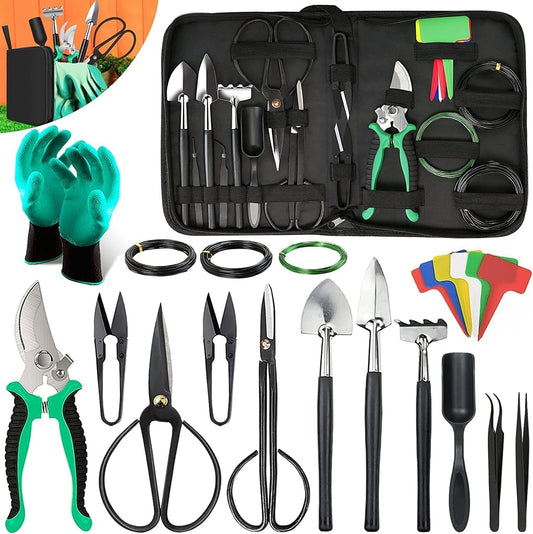Skorter | 24-Piece Bonsai Tree Care Kit with High-Carbon Steel Tools and PU Leather Bag – Sevora