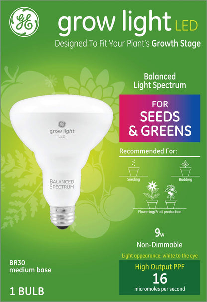 Skorter | Ge Grow Light Led Bulb, 9W Indoor Floodlight For Seeds & Vegetables, Medium Base, 1 Pack