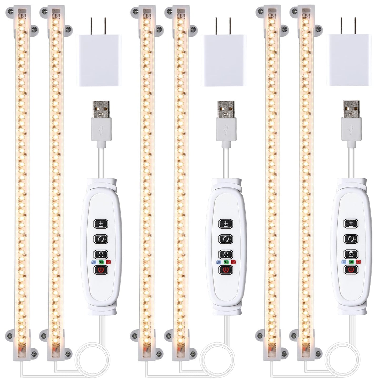 Skorter | LED Grow Light Strips, Full Spectrum Plant Grow Light For Indoor Plants 3000K, 144 LEDs Plant Lamp With 3/9/12H Timer, 10 Dimmable Levels, 3 Heads 13 Inches (2 Strips 3 Pack 3000K)