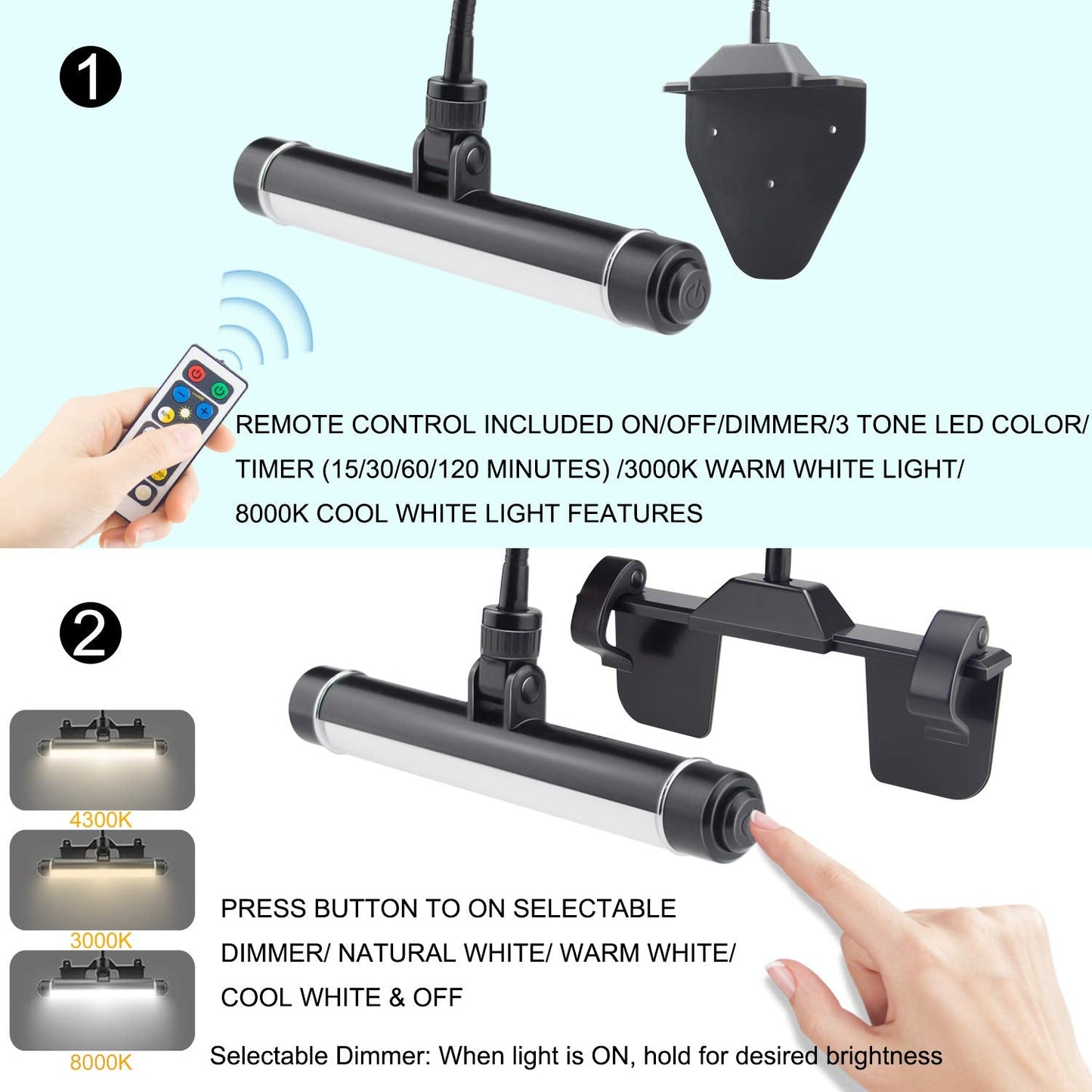 Skorter | Bigmonat Wireless LED Picture Lighting, Rechargeable Clip Picture Lamp with Timer and Dimmable Modes
