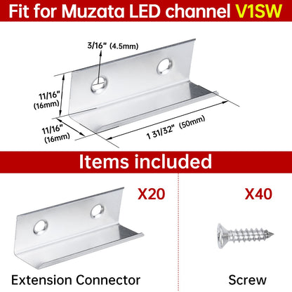 Skorter | Muzata 20Pack V-Shape Expansion Connectors For LED Channels, Stainless Steel, Silver