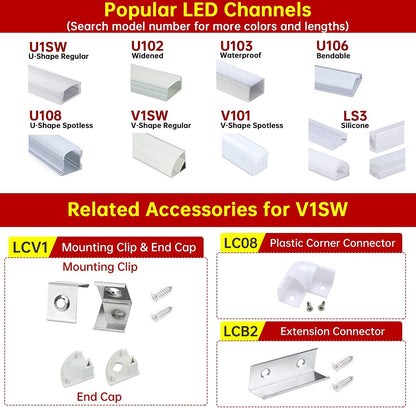Skorter | Muzata 20Pack V-Shape Expansion Connectors For LED Channels, Stainless Steel, Silver