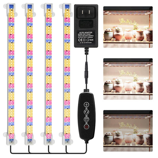 Skorter | Mosthink Growth Light Full Spectrum, Led Growth Light Strips For Indoor Plants, Plant Light With Auto On Off Timer 3 6 12H, 40W Dimmable 5500K Plant Growth Lamp With 204 White Red Blue Leds, 4 Packs
