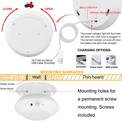 Skorter | Bigmonat Motion Sensor LED Light, Rechargeable Wireless Color Changing Night Light, White