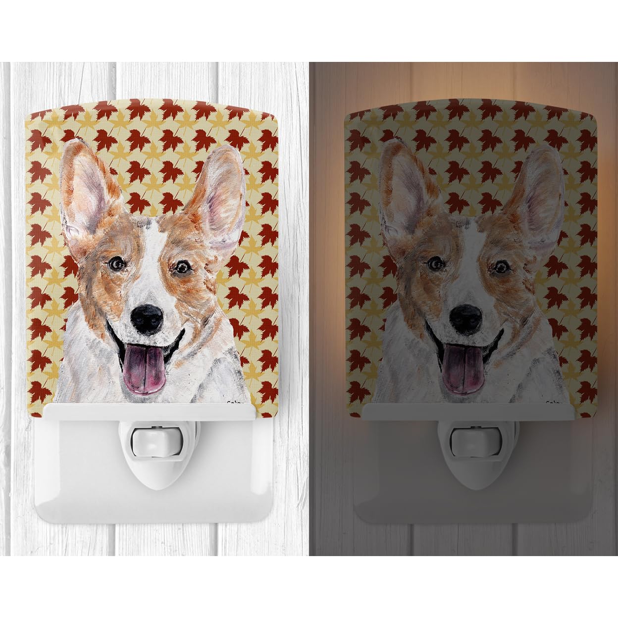 Skorter | Caroline'S Treasures Night Lamp - Cardigan Corgi Autumn Leaves, Ceramic, 6X4X3, Ul-Cert