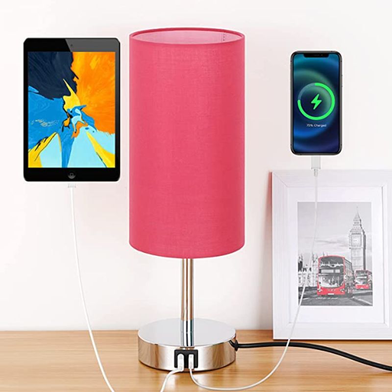 Skorter | Touch Control Table Lamp - Table lamp with USB ports and 3-way dimmable flaxen shade