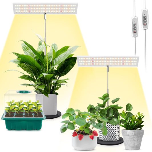 Skorter | Lordem Growth Light For Indoor Plants, Full Spectrum LED Plant Light, Height Adjustable Grow Lamp With Auto On/Off Timer 4H/8H/12H, 4 Dimmable Brightness Levels, Ideal For Home Office Plant Lighting, 2 Pack