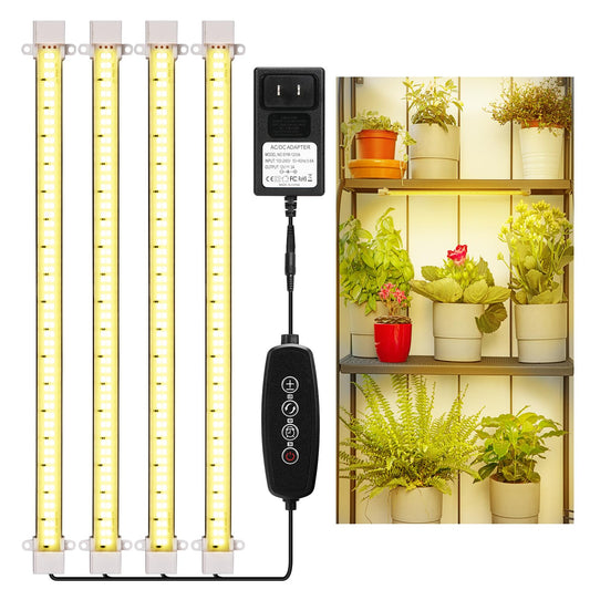 Skorter | Mosthink Led Grow Light Strips For Indoor Plants Full Spectrum, 4 Packs Grow Light With Auto Timer 3/6/12H, Dimmable Sun Color Grow Lamp For Indoor Greenhouse, Germination, 432 Leds (16 Inches)