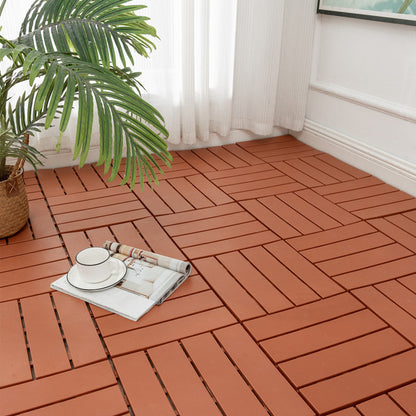 Skorter | 30 cm X 30 cm 4-Slat Square Deck/Patio Floor Tiles Snap Fit Installation Floor Tiles