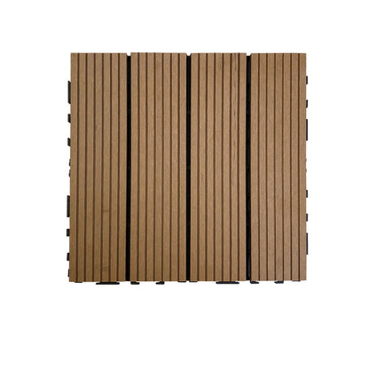 Skorter | Composite Square Patio Tiles Interlocking Striped Pattern Patio Floor Tiles