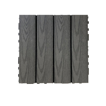 Skorter | Composite Square Patio Tiles Interlocking Striped Pattern Patio Floor Tiles