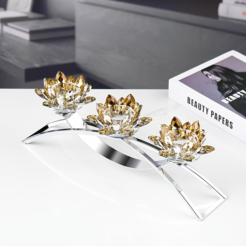 Skorter | 3-Armed Crystal Lotus Candle Holder - Elegant Table Decoration
