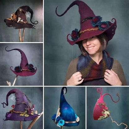 Skorter | HexaHat – Handmade Felt Witch Hat made of Merino Wool & Silk Chiffon
