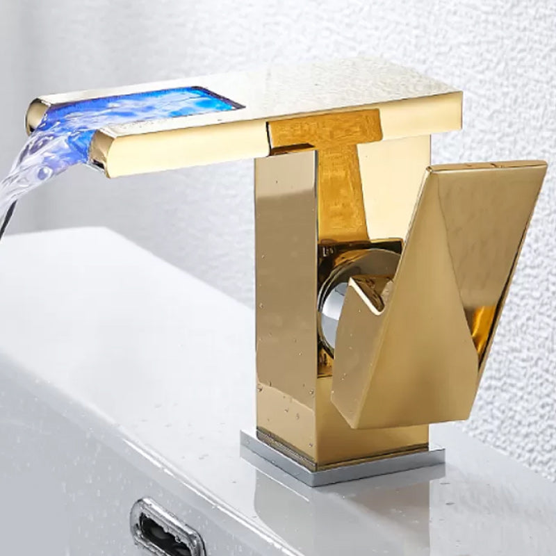 Skorter | Waterfall basin mixer tap square lever handle with LED three-color light