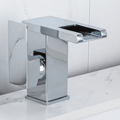 Skorter | Waterfall basin mixer tap square lever handle with LED three-color light