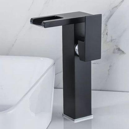 Skorter | Waterfall basin mixer tap square lever handle with LED three-color light