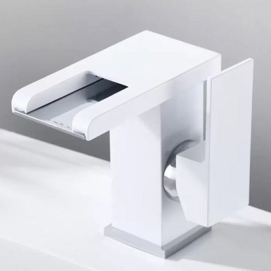 Skorter | Contemporary Square Vessel Faucet Waterfall Spout with LED Three-Color Illumination