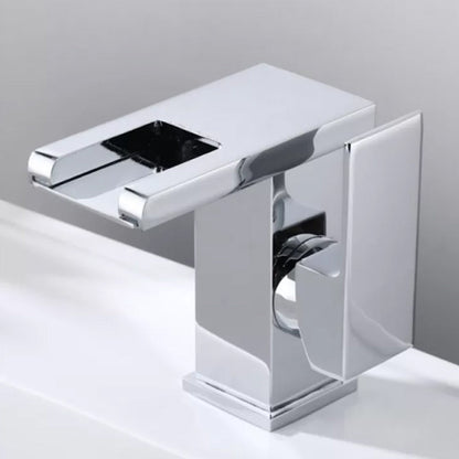 Skorter | Contemporary Square Vessel Faucet Waterfall Spout with LED Three-Color Illumination