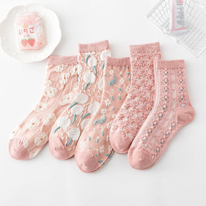 Skorter | 5 Pair Vintage Flower Embroidery Socks