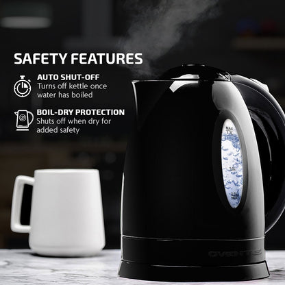 Skorter | Electric Kettle Hot Water Boiler 1.7 Liter - BPA Free Quick Boiling Cordless Hot Water Boiler - Automatic Shut Off Instant Kettle for Coffee & Tea Pot - Black KP72B