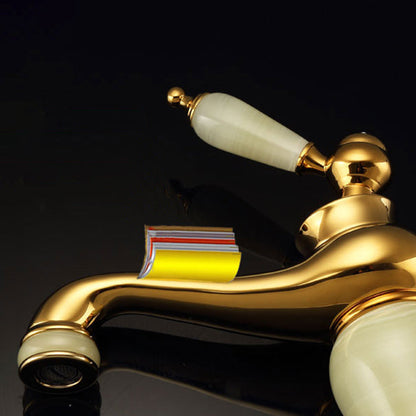 Skorter | Deck Mounted Copper Tub Faucet Low Arc Roman Tub Faucet Set with Jade
