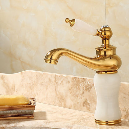 Skorter | Deck Mounted Copper Tub Faucet Low Arc Roman Tub Faucet Set with Jade