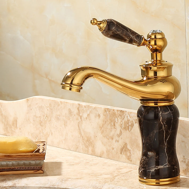 Skorter | Deck Mounted Copper Tub Faucet Low Arc Roman Tub Faucet Set with Jade
