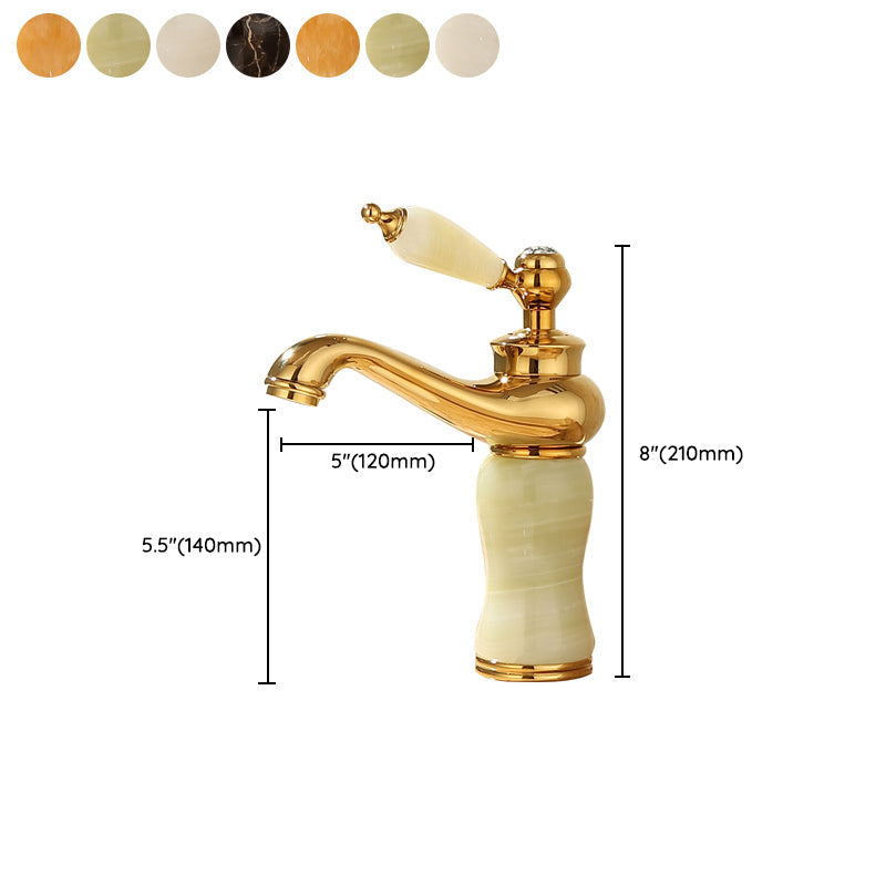 Skorter | Deck Mounted Copper Tub Faucet Low Arc Roman Tub Faucet Set with Jade