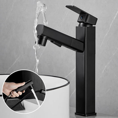 Skorter | Bathroom Vessel Faucet High Arc Three-Way Spout Single Handle Faucet with Pull-Out Sprayer