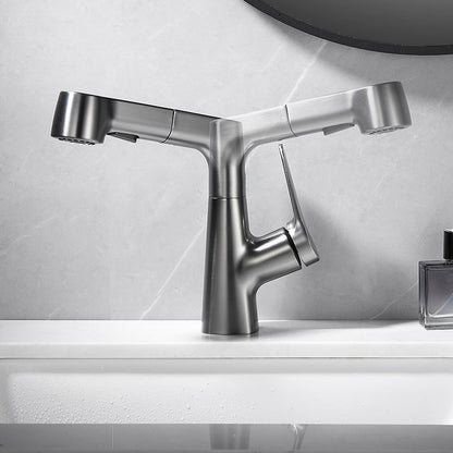 Skorter | Bathroom Vessel Faucet High Arc Three-Way Spout Single Handle Faucet with Pull-Out Sprayer