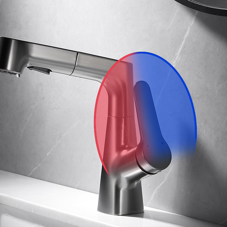 Skorter | Bathroom Vessel Faucet High Arc Three-Way Spout Single Handle Faucet with Pull-Out Sprayer