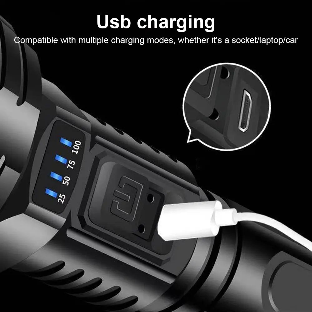 Skorter | 90000LM LED flashlight – Tactical searchlight with USB charging and super bright lighting