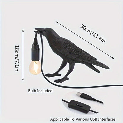 Skorter | RavenLight - Black Raven Table Lamp, USB-Powered, Harsh Lamp for Living Room and Bedroom