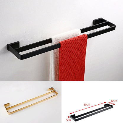 Skorter | Black Bathroom Accessories Hardware Set with Towel Rail and Bath Shelf