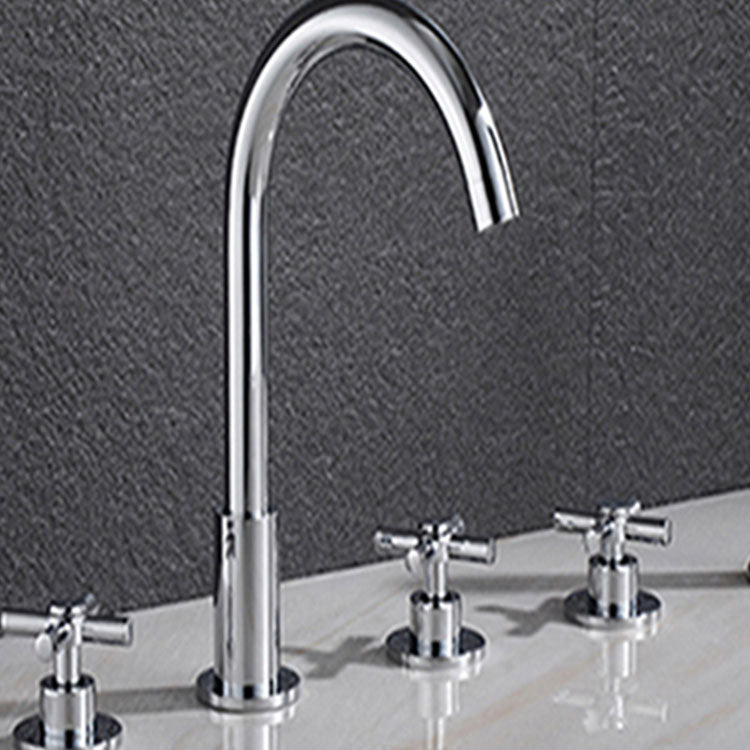 Skorter | Contemporary Bathroom Faucet Deck Mount Copper Low Arc Swivel Roman Bathtub Faucet Set