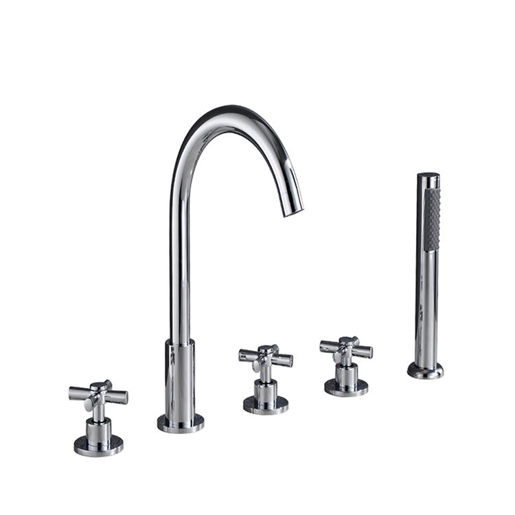 Skorter | Contemporary Bathroom Faucet Deck Mount Copper Low Arc Swivel Roman Bathtub Faucet Set