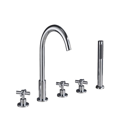 Skorter | Contemporary Bathroom Faucet Deck Mount Copper Low Arc Swivel Roman Bathtub Faucet Set