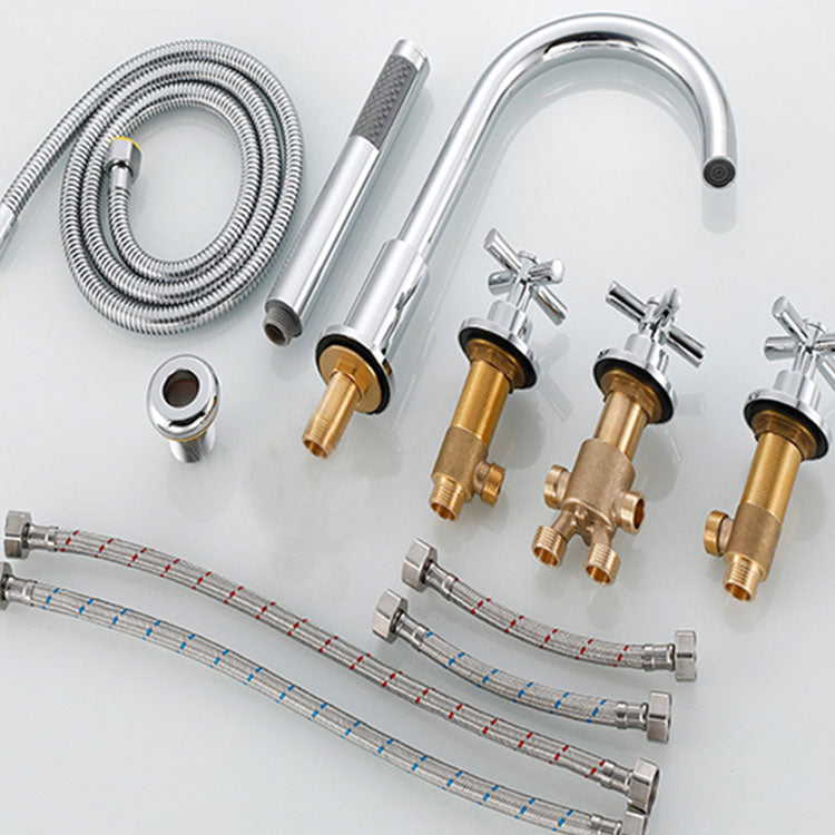 Skorter | Contemporary Bathroom Faucet Deck Mount Copper Low Arc Swivel Roman Bathtub Faucet Set