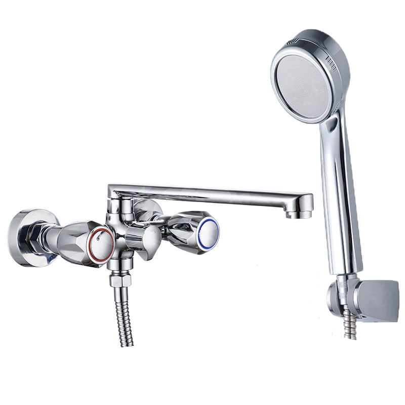 Skorter | Contemporary Bathtub Faucet Trim Chrome Wall-Mounted Swivel Spout with Hand Shower