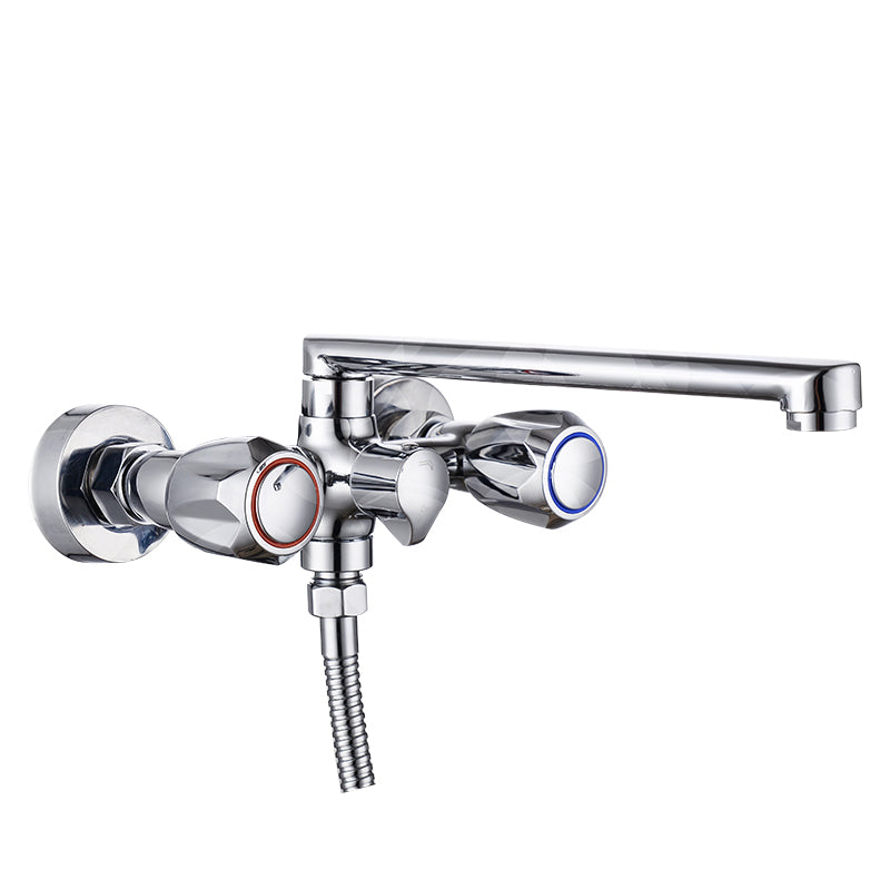 Skorter | Contemporary Bathtub Faucet Trim Chrome Wall-Mounted Swivel Spout with Hand Shower