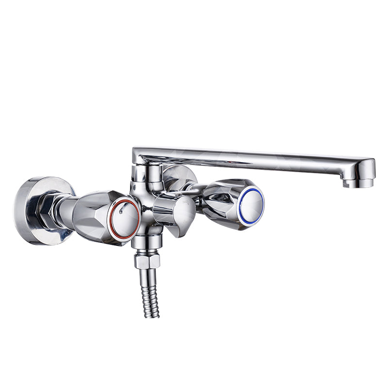 Skorter | Contemporary Bathtub Faucet Trim Chrome Wall-Mounted Swivel Spout with Hand Shower
