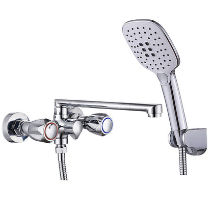 Skorter | Contemporary Bathtub Faucet Trim Chrome Wall-Mounted Swivel Spout with Hand Shower