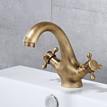 Skorter | Bathroom Vessel Faucet Double Cross Handle Low Arc Industrial Sink Faucet