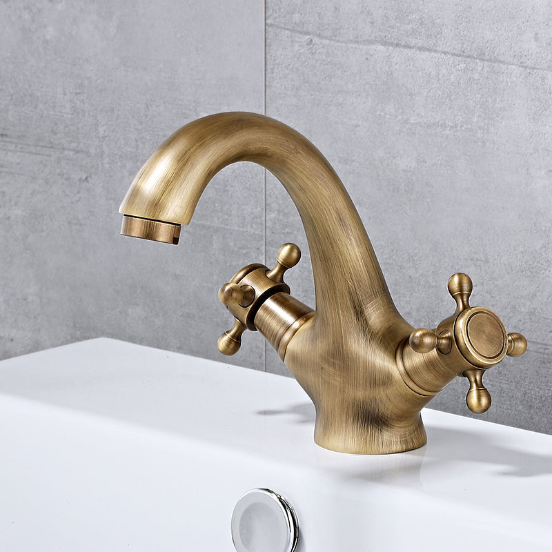 Skorter | Bathroom Vessel Faucet Double Cross Handle Low Arc Industrial Sink Faucet