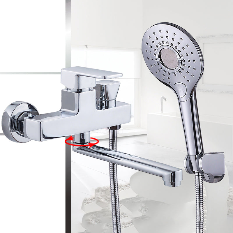 Skorter | Chrome polished bathroom faucet wall-mounted with swivel spout and hand shower