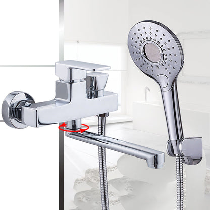 Skorter | Chrome polished bathroom faucet wall-mounted with swivel spout and hand shower