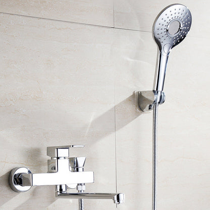 Skorter | Chrome polished bathroom faucet wall-mounted with swivel spout and hand shower