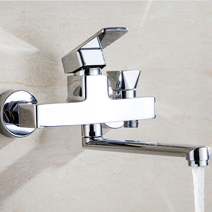 Skorter | Chrome polished bathroom faucet wall-mounted with swivel spout and hand shower