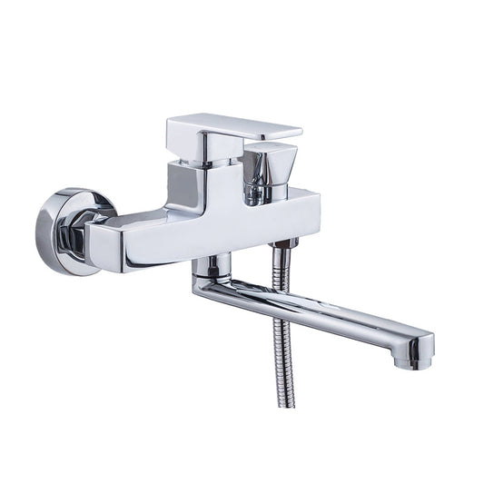 Skorter | Chrome polished bathroom faucet wall-mounted with swivel spout and hand shower